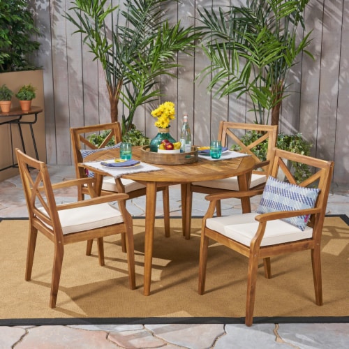 Jenson Outdoor 5 Piece Acacia Wood Dining Set With Cushions Teak Finish