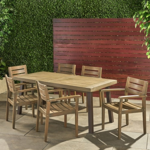 Zoey Outdoor Rustic Acacia Wood 7 Piece Dining Set Gray 7pcs Fred Meyer