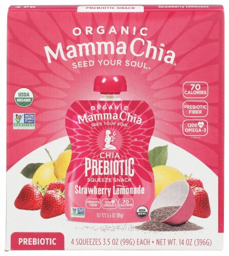 Mamma Chia Organic Strawberry Lemonade Prebiotic Squeeze Snack 4 Ct