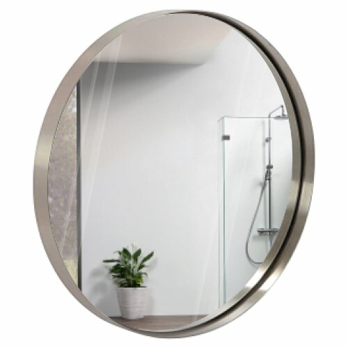 Hamilton Hills 24 Silver Round Mirror Brushed Metal Framed Classic