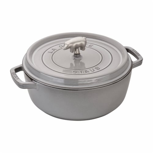 Staub Cast Iron Qt Cochon Shallow Wide Round Cocotte Graphite Grey