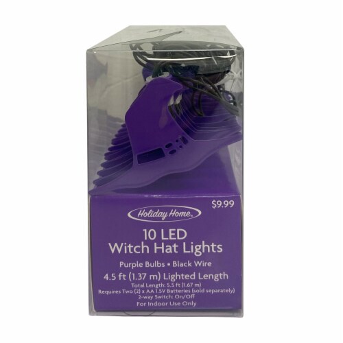 Holiday Home 10 Ct Purple LED Witch Hat Metal Halloween Lights 10 Ct