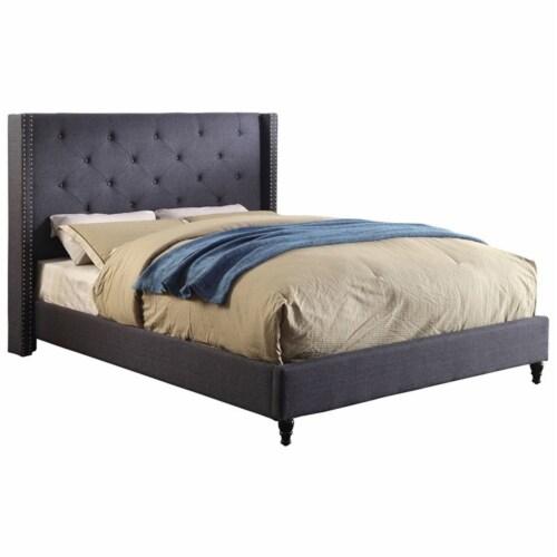 Furniture Of America Vayla Transitional Fabric Wingback Queen Bed In