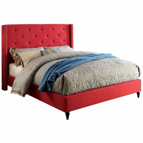 Furniture Of America Vayla Transitional Fabric Wingback Full Bed In Red