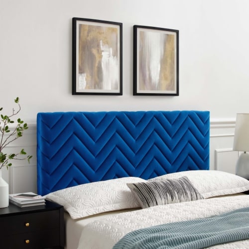 Mercy Chevron Tufted Performance Velvet Full Queen Headboard Navy Full