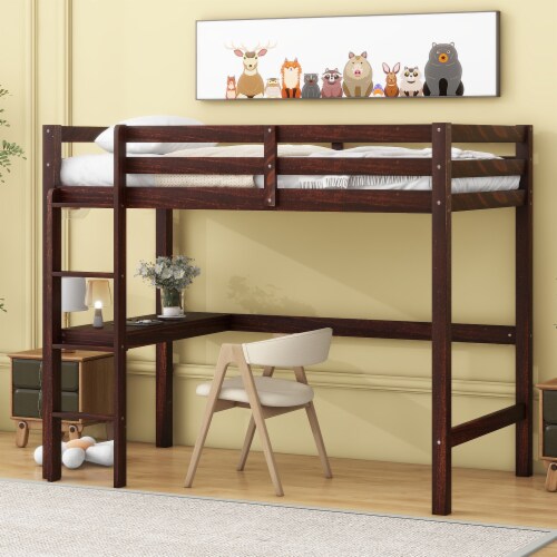 Simplie Fun Twin Loft Bed With Built In Desk Espresso 1 Count City