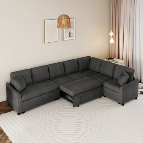 Simplie Fun Versatile L Shaped Sectional Sofa Bed With USB Ports And