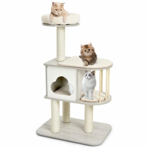 Hivvago Inch Wooden Cat Activity Tree With Platform And Cushions