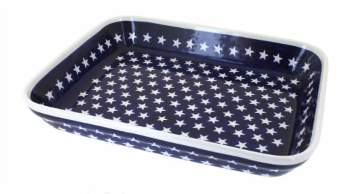 Blue Rose Polish Pottery Stars Large Rectangular Baker Qfc