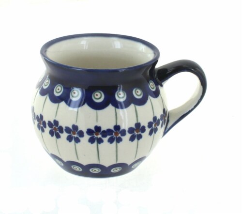 Blue Rose Polish Pottery Flowering Peacock Small Bell Shape Mug