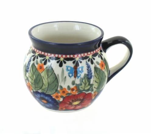 Blue Rose Polish Pottery Floral Butterfly Small Bell Shape Mug 1 Ralphs