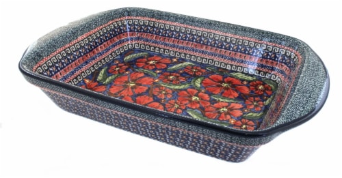 Blue Rose Polish Pottery Jungle Flower Large Rectangular Baker With