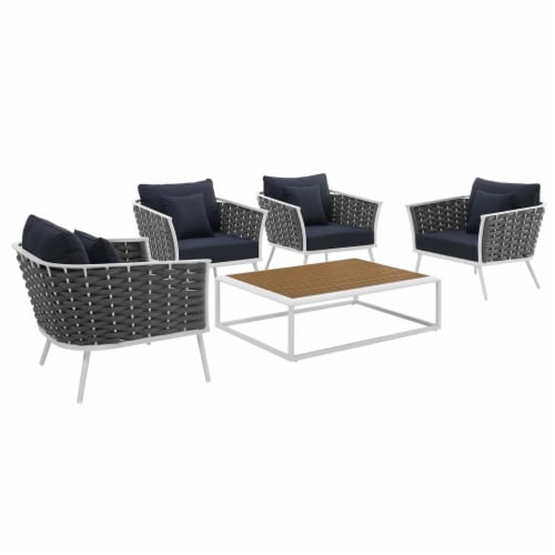 Ergode Stance 5 Piece Outdoor Patio Aluminum Sectional Sofa Set White