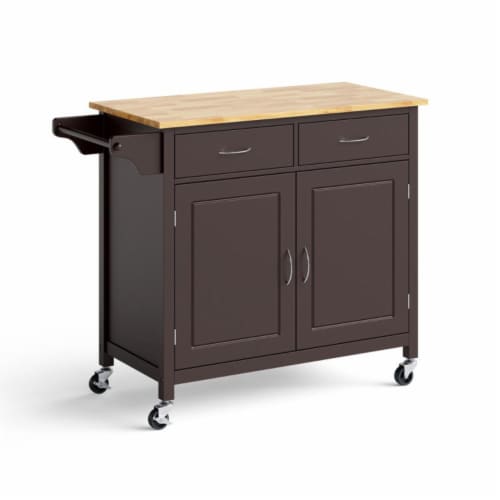 Hivvago Modern Rolling Kitchen Cart Island With Wooden Top Brown