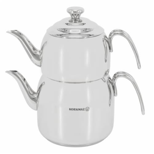 Korkmaz Droppa Piece And Liter Stainless Steel Mega Tea Pot Set