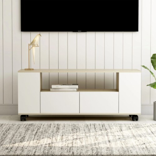 Vidaxl Tv Stand White And Sonoma Oak X X Engineered Wood