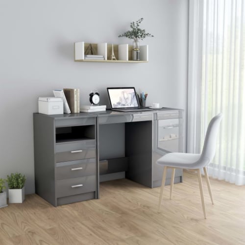 VidaXL Desk High Gloss Gray 55 1 X19 7 X29 9 Engineered Wood 1 Set 55