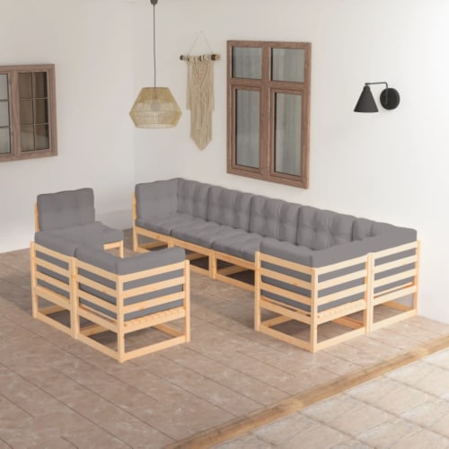 Vidaxl Piece Patio Lounge Set With Cushions Solid Wood Pine Pcs