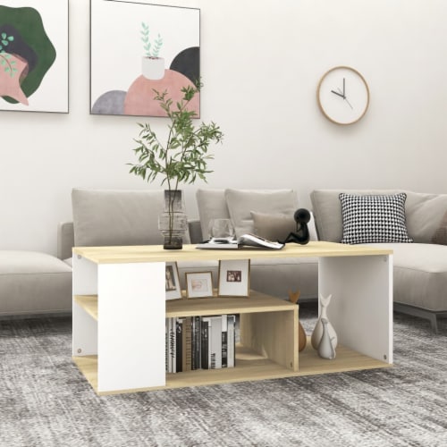 Vidaxl Coffee Table White And Sonoma Oak X X Engineered