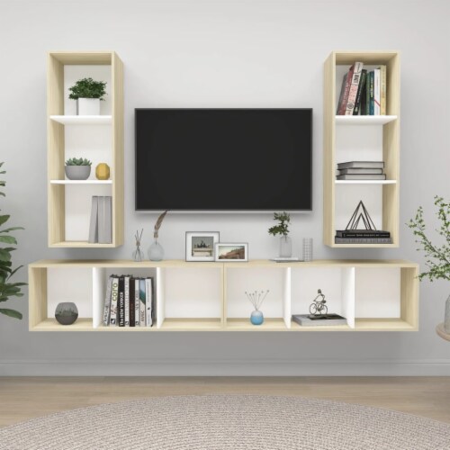 Vidaxl Wall Mounted Tv Stands Pcs White And Sonoma Oak Engineered