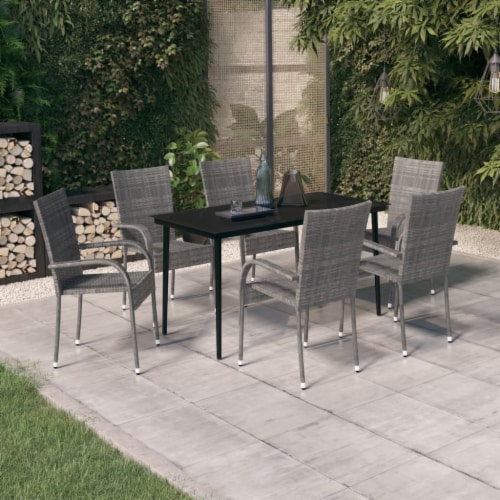 VidaXL 7 Piece Patio Dining Set Gray And Black 55 1 Table Length 7