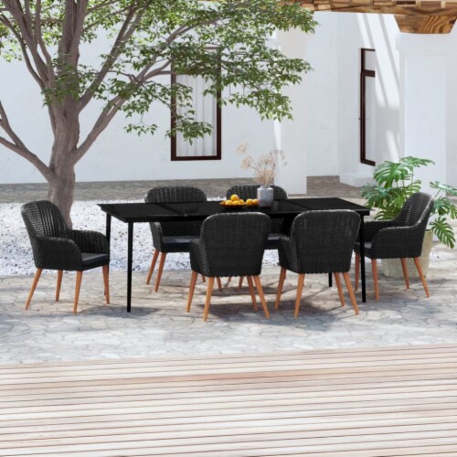 VidaXL 7 Piece Patio Dining Set With Cushions Black 78 8 Table Length