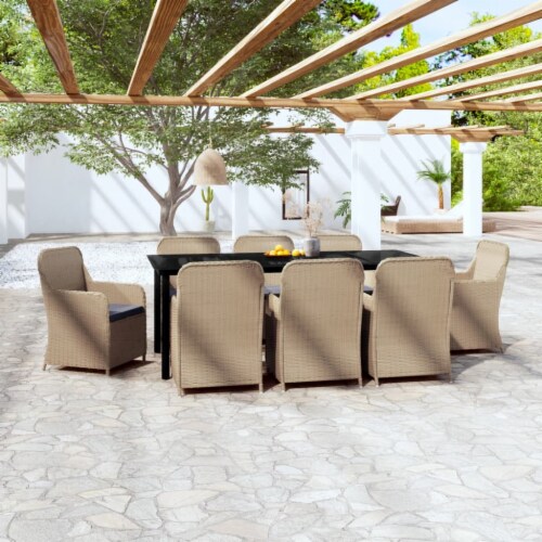 Vidaxl Piece Patio Dining Set With Cushions Brown Table