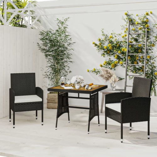 VidaXL 3 Piece Patio Dining Set Poly Rattan Black 27 6 X27 6 X28 3