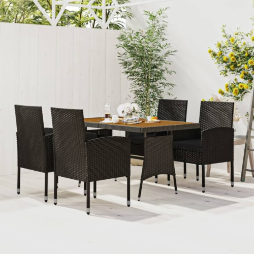 VidaXL 5 Piece Patio Dining Set Poly Rattan Black 51 2 X27 6 X28 3