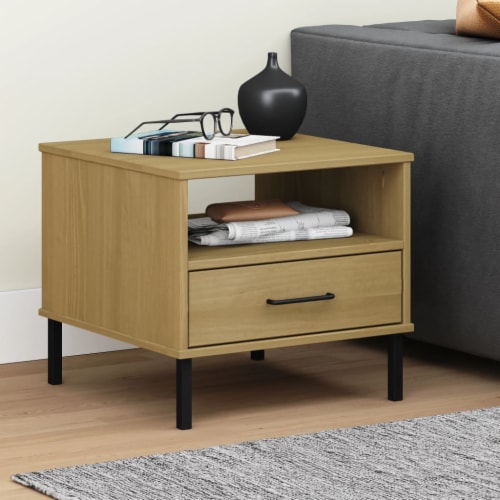 VidaXL Bedside Table With Metal Legs Brown Solid Wood Pine OSLO 1 Kroger