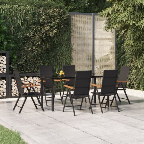 Vidaxl Piece Patio Dining Set Black And Brown Poly Rattan Table