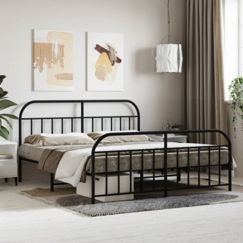 Vidaxl Metal Bed Frame With Headboard Footboard Black X