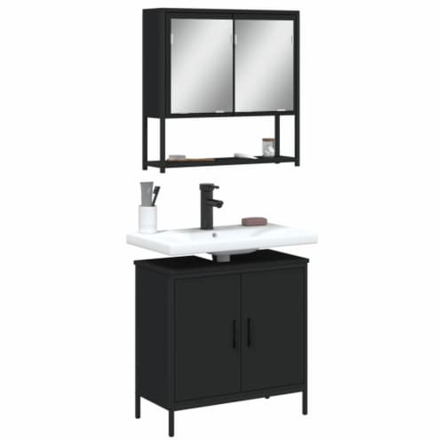 Vidaxl Piece Bathroom Furniture Set Black Engineered Wood X