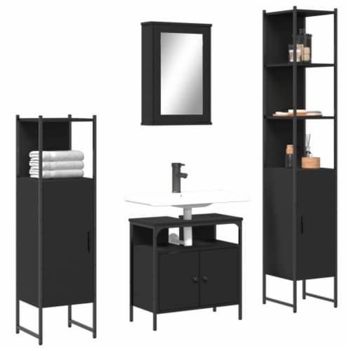 Vidaxl Piece Bathroom Furniture Set Black Engineered Wood Kroger