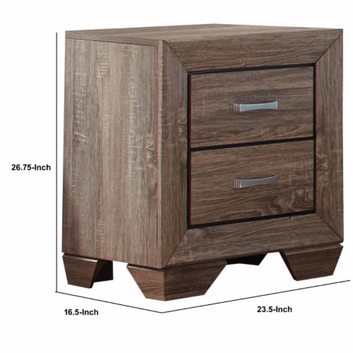 Transitional Style Wooden Nightstand With Two Drawers And Tapered Feet