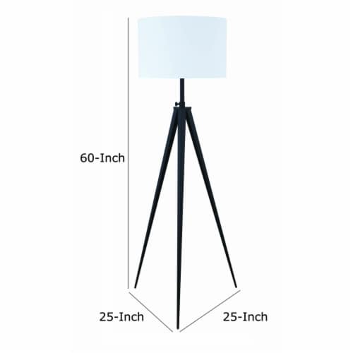 Height Adjustable Metal Tripod Floor Lamp With Fabric Shade White And