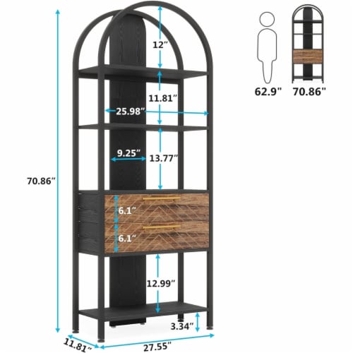 Tribesigns Tier Bookshelf With Drawers Industrial Open Book Shelf