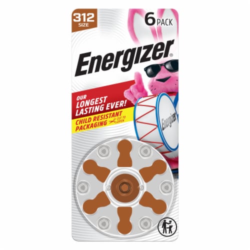 Energizer Hearing Aid Batteries Size 312 Brown Tab 6 Pack 6 Pk