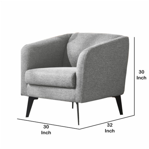 Fabric Upholstered Wooden Lounge Chair With Curved Arm And Metal Legs