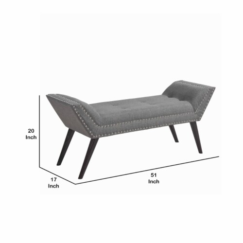 Fabric Ottoman Bench With Angled Legs And Flared Armrests Charcoal