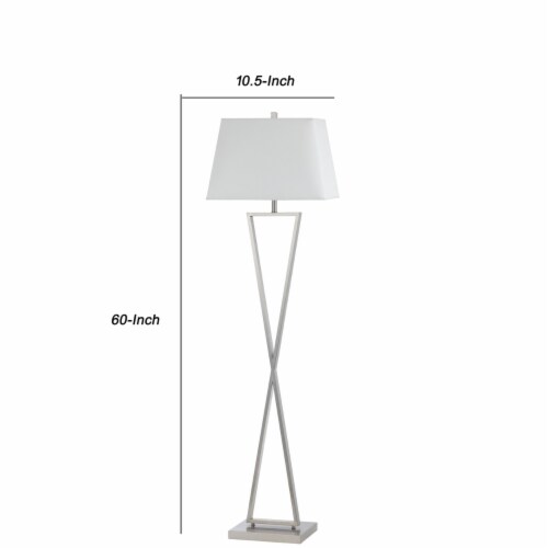 X Shaped Metal Body Floor Lamp With Rectangular Tapered Fabric Shade