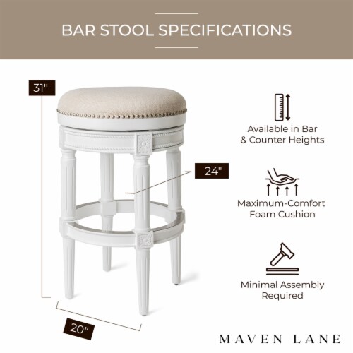 Maven Lane Pullman Backless Swivel Kitchen Bar Stool Alabaster White