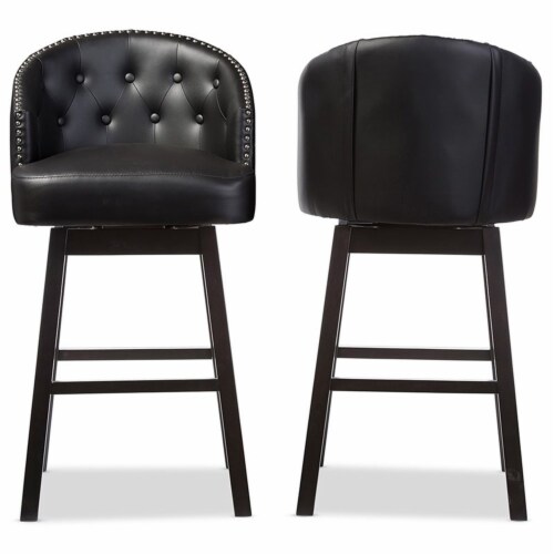 Bowery Hill Contemporary Faux Leather Swivel Bar Stool In Black