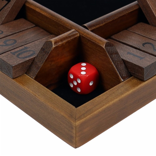 Pacific Shore Games 4 Player Shut The Box Dice Game Walnut Stained Wood