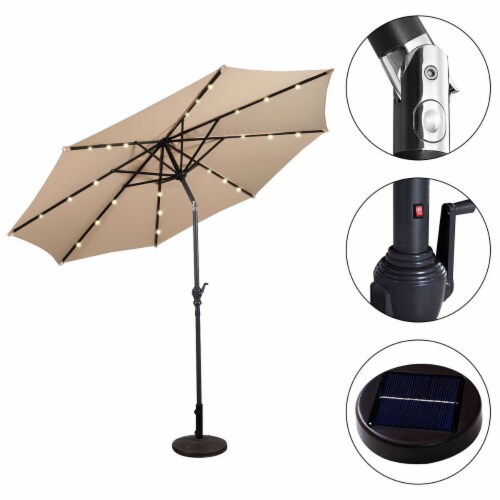 Costway 10ft Patio Solar Umbrella LED Patio Market Steel Tilt W Crank