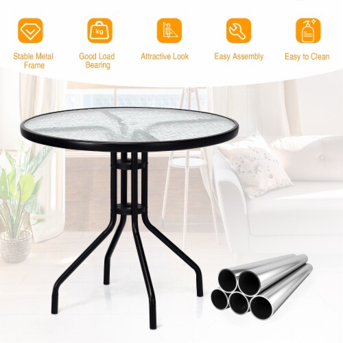 Outdoor Patio Round Tempered Glass Top Table With Umbrella Hole 1 Unit