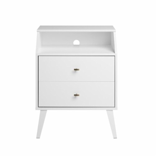 Prepac Milo Mid Century Modern Drawer Nightstand With Cubby In White