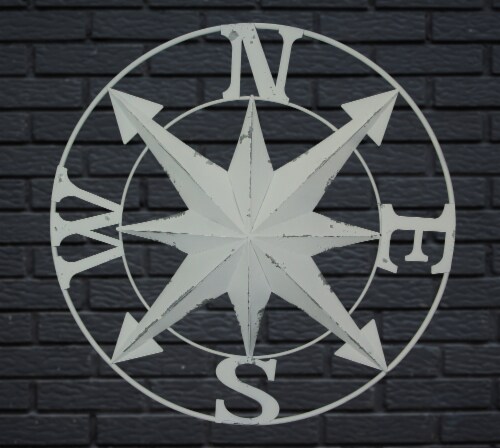 Inch Distressed White Galvanized Metal Compass Rose Wall Hanging