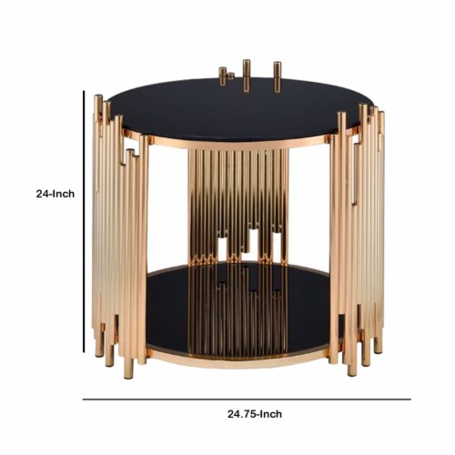 Modern Metal And Glass End Table With Tubing Design Black And Gold