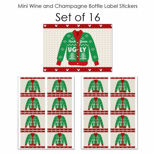 Big Dot Of Happiness Ugly Sweater Mini Wine Bottle Label Stickers